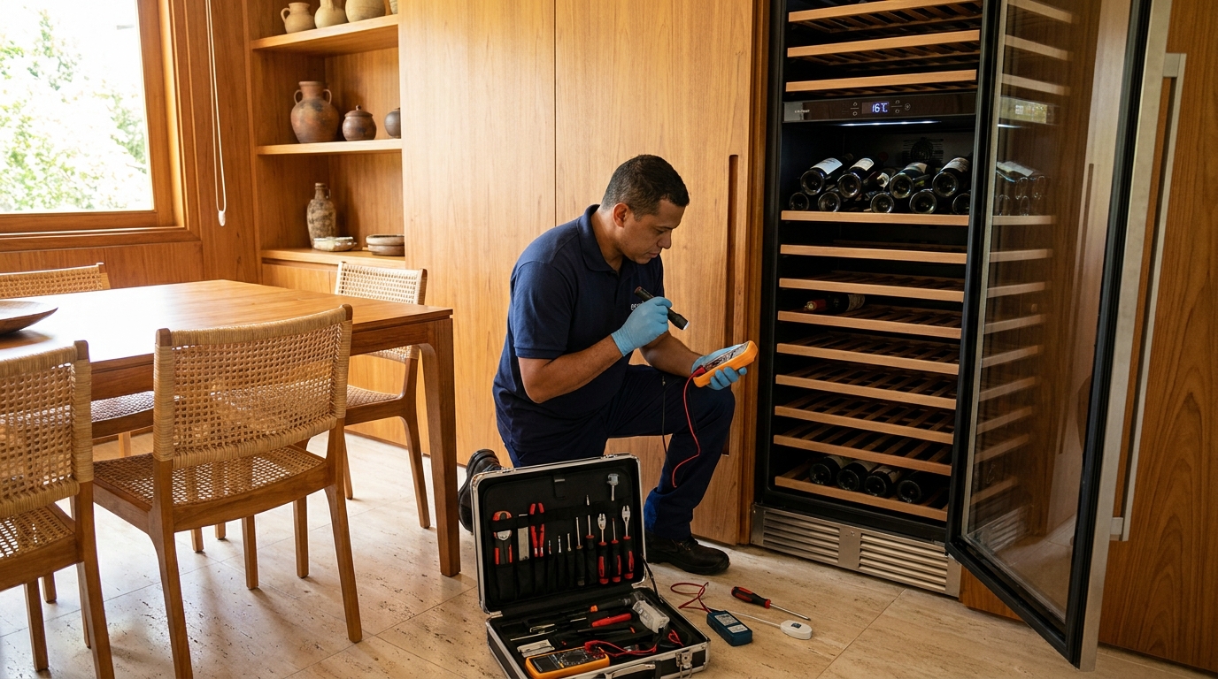 Troca de termostato de adega climatizada em atendimento técnico em Uberaba‑MG