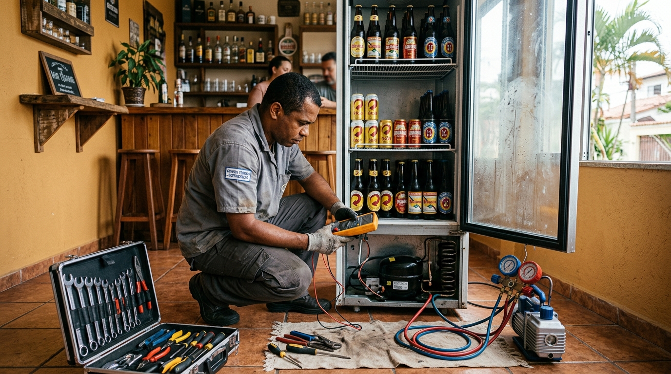 Troca de termostato de cervejeira em atendimento técnico em Uberaba‑MG