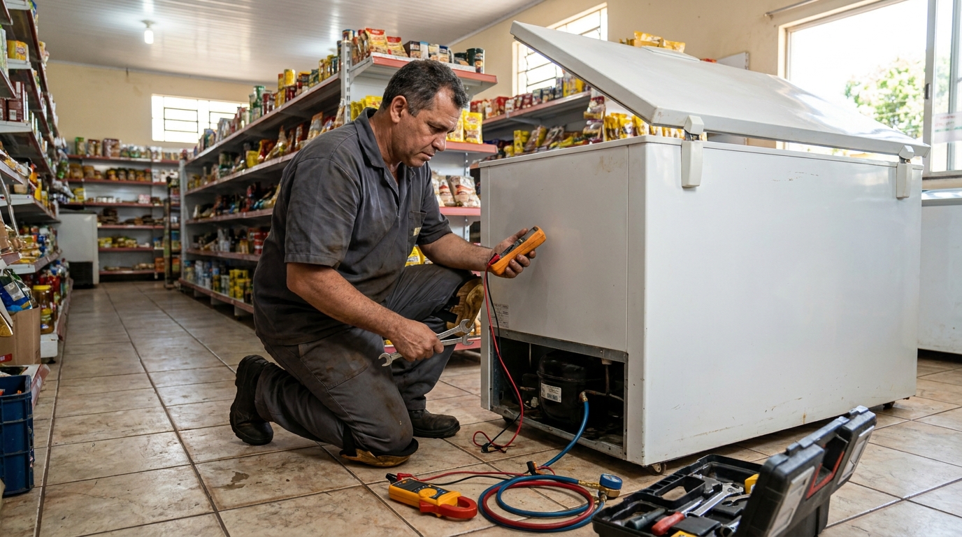Troca de termostato de freezer em atendimento técnico em Uberaba‑MG